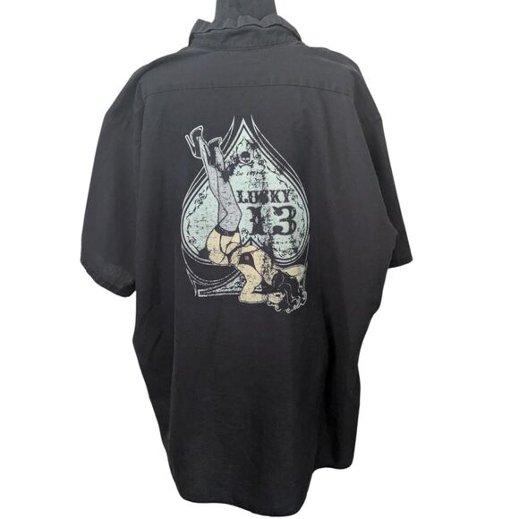 LUCKY 13 Red Kap Pinup Work Shirt 3XL Black Rockabilly Tattoo Garage Shirt - Picture 8 of 8